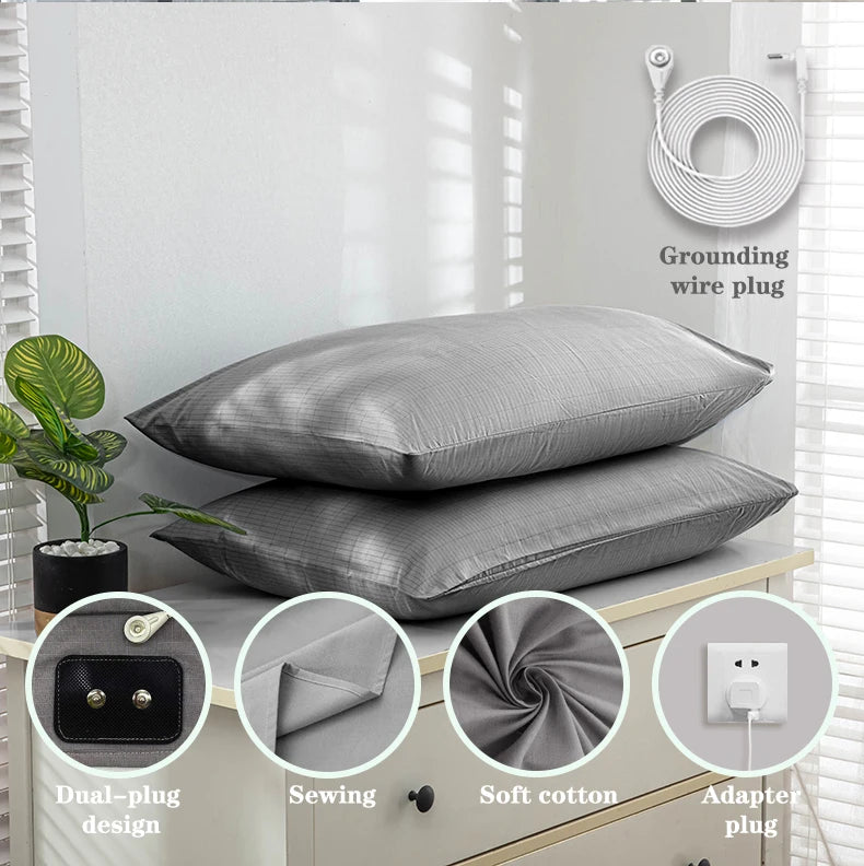 Earthing Grounded pillow case 20*30inch EMF protection Silver Antimicrobial Conductive for Better Sleep