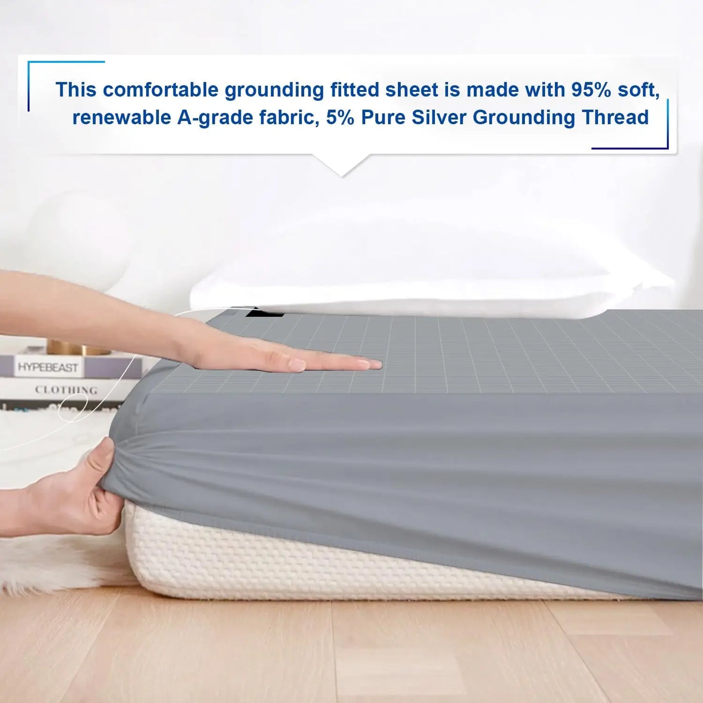 Earthing 140*200*30cm fitted sheet Organic cotton with Conductive silver fiber Grounding bed sheet for Nature Wellness