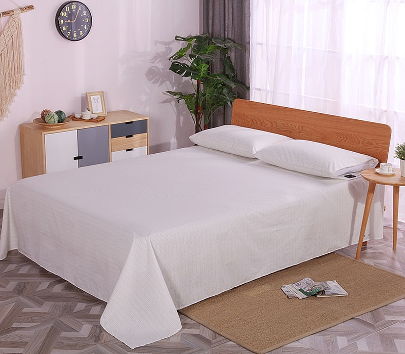 Earthing Flat Sheet White Color Nature Cotton Pure Silver Grounding for Better Sleep