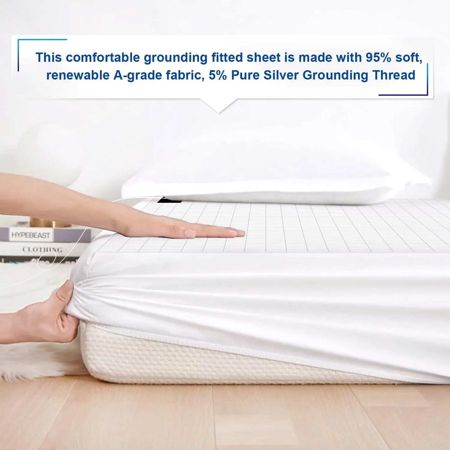Earthing 140*200*30cm fitted sheet Organic cotton with Conductive silver fiber Grounding bed sheet for Nature Wellness