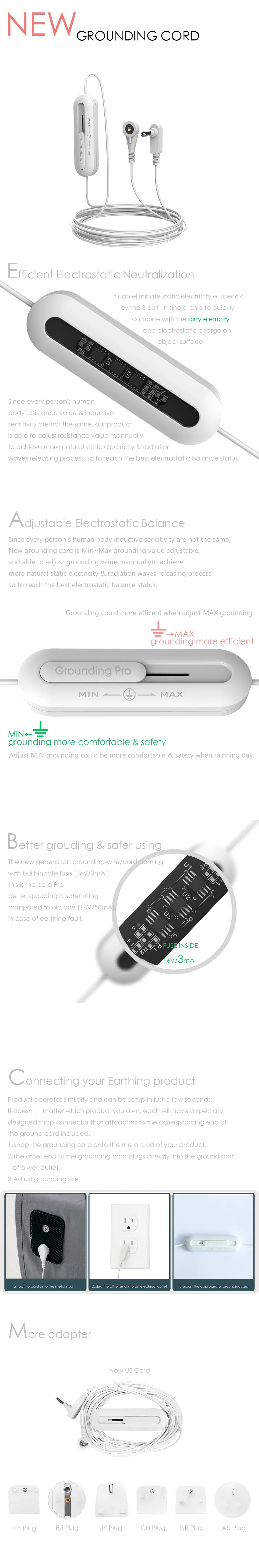 Earthing  Socket plug with grounding cord for Earthing sheet /  pillow case / earthing mat