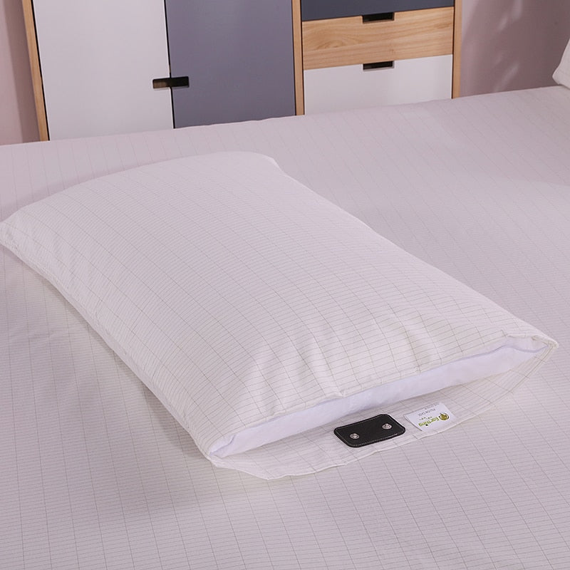 Conductive Pillow Case EMF Protection Silver Conductive with Grounding Connection Cord Organic Cotton 1 PC